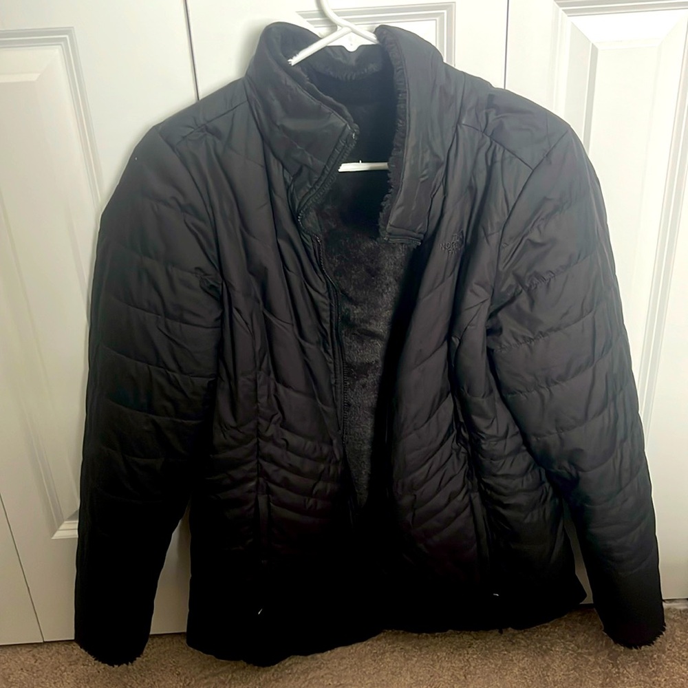 black northface reversible zip up jacket